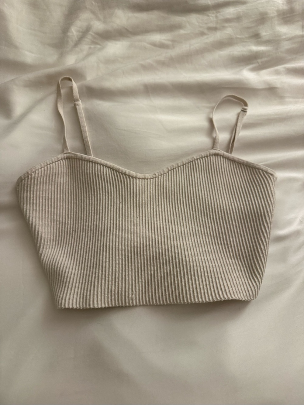 Aritzia Babaton Ribbed Knit Spaghetti Strap Crop Top - Cream